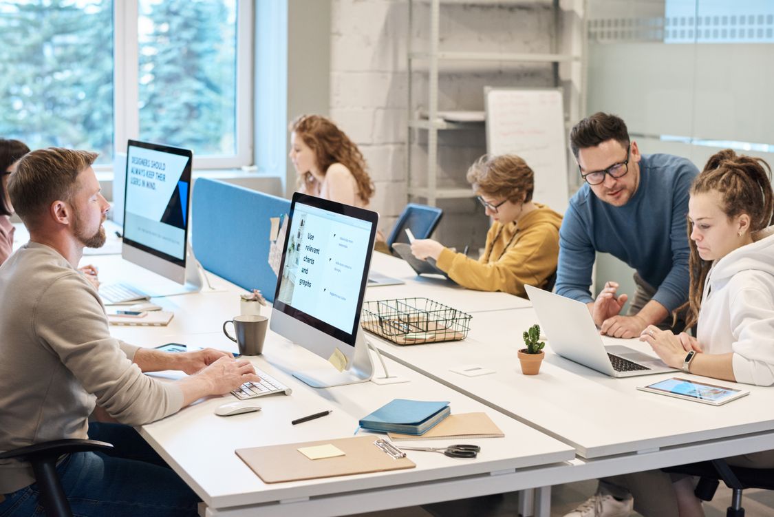 People working at computers in an office